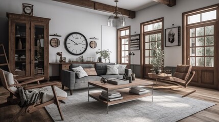 Minimalist rustic decor and architectural details in a historic home. AI generated