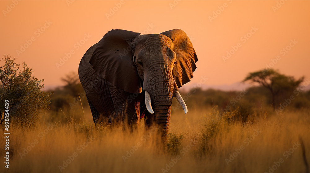 Aufkleber an elephant standing in a field with trees in the background. ai generative image