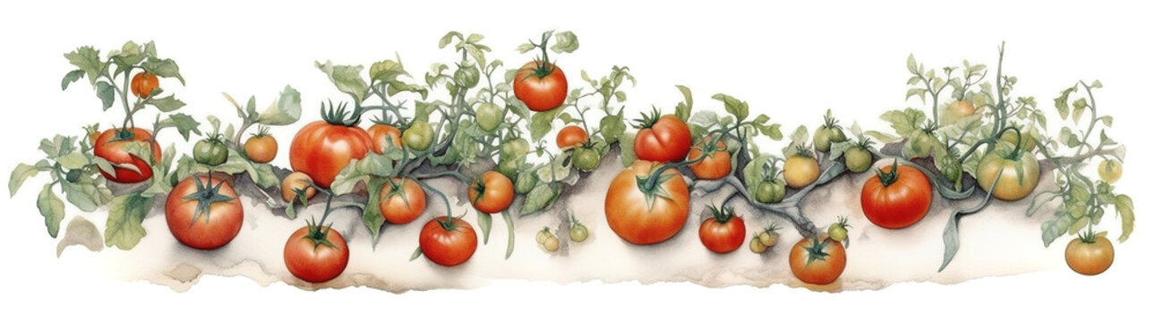 A group of tomatoes growing on a vine. AI generative image