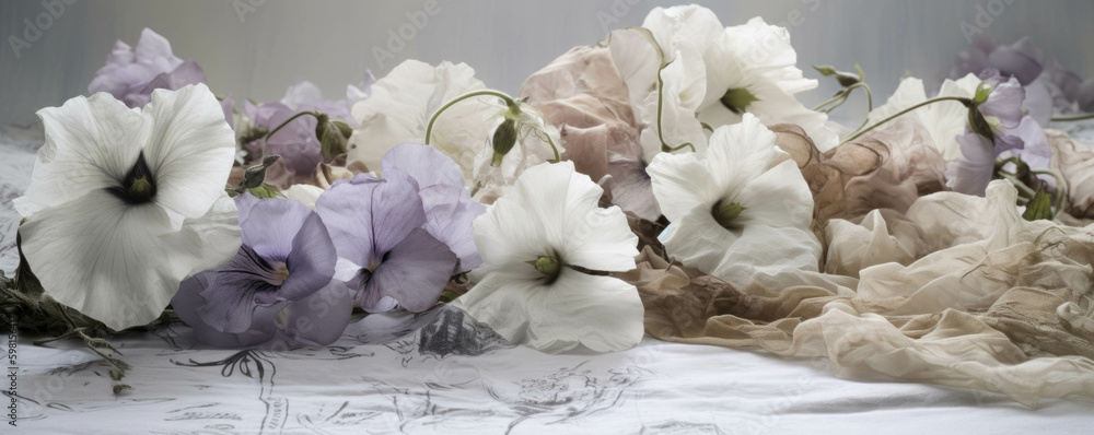 Poster an array of petunias nestled amidst a blanket of snow.. ai generation. generative ai