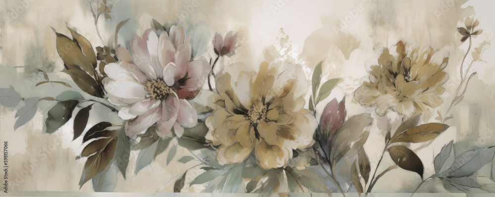 Poster a breathtaking array of blooms intertwined with luscious foliage to create a majestic sight.. ai gen