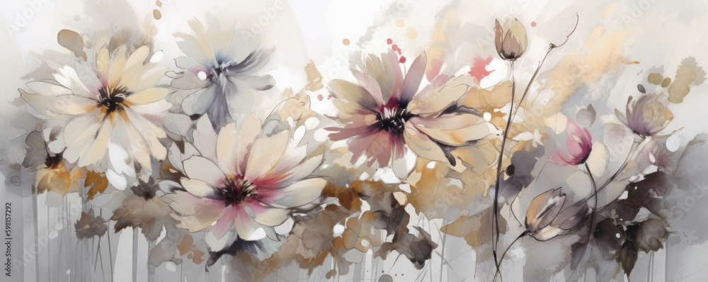 Poster Elegant and delicious this white frame filled with two different colored flowers will stand out.. AI generation. Generative AI