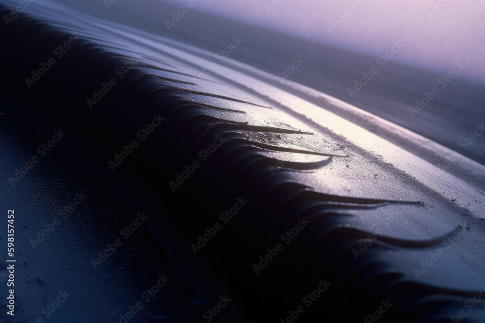 Poster detailed macro shot of a treaded racing tire resting on a sleek asphalt racetrack. speed drive conce