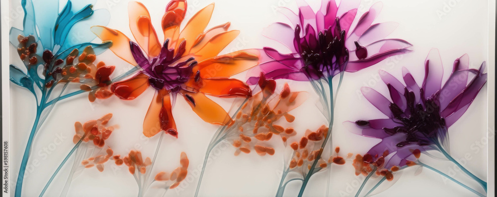 Poster vibrant twotoned flowers capture the focus of viewers within a white frame.. ai generation. generati