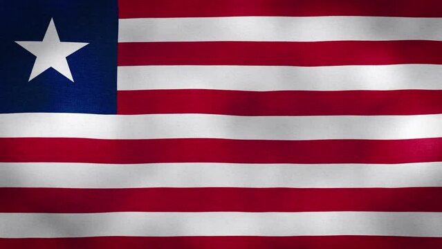 Waving Flag of Liberia video background with vintage vignette overlay effect. Realistic Slow Motion