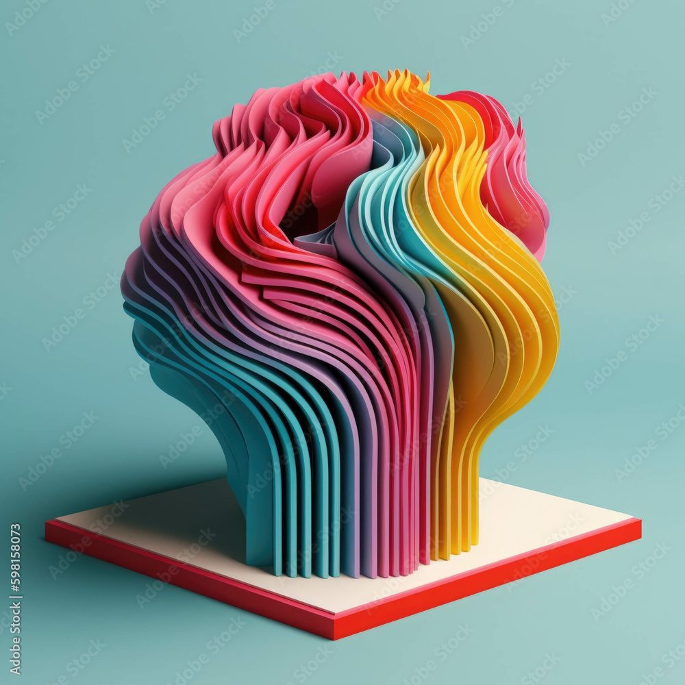 Poster an abstract colorful representation of how our genetic makeup and brain structure work together to e