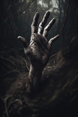 Hand coming from the ground, horror film 