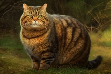 Naklejka na ściany i meble Portrait of a very beautiful plump cat. AI generated, human enhanced
