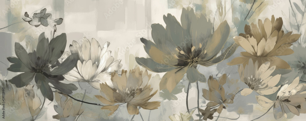 Poster a tranquil pond of blooms embraced by twisted foliage and expertly crafted petals.. ai generation. g