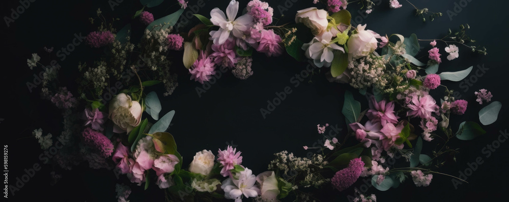 Poster An eyecatching frame of joy surrounded by lush foliage and delicate petals.. AI generation. Generative AI