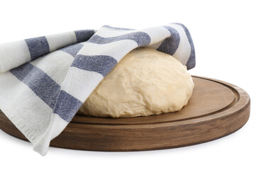 Fresh yeast dough and towel isolated on white