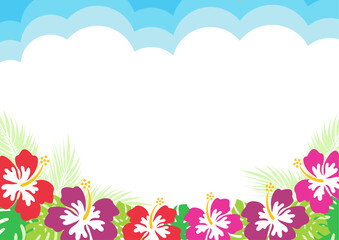 ハイビスカスと空の背景素材