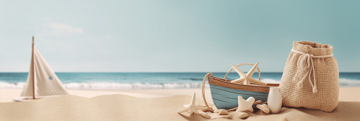 photo of beach holiday mockup background. AI generative