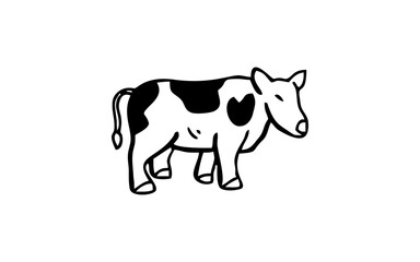 A COW Doodle art illustration with black and white style.