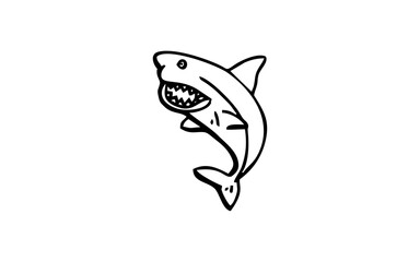 A SHARK  Doodle art illustration with black and white style.