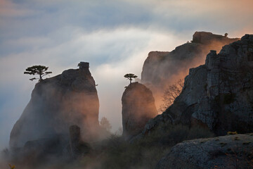 Sunset in the Demerdzhi rock massif in Crimea