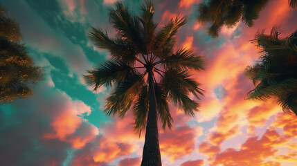 majestic palm tree with its lush green leaves gently swaying in the breeze. AI generative - obrazy, fototapety, plakaty