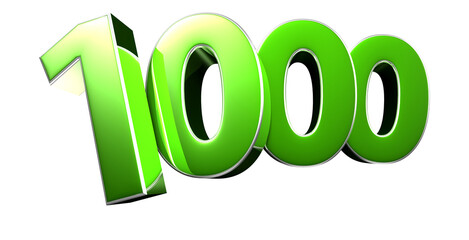 Number 1000 green 3D illustration. - obrazy, fototapety, plakaty