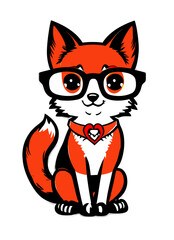 red fox cartoon, vector illustration, logo fox, flat colors