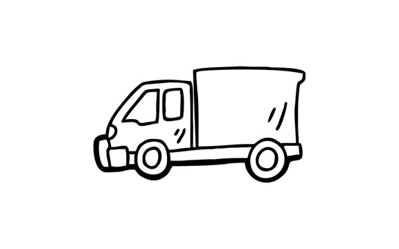 recommend clip art: TRUCK BOX Doodle art illustration with black and white style.