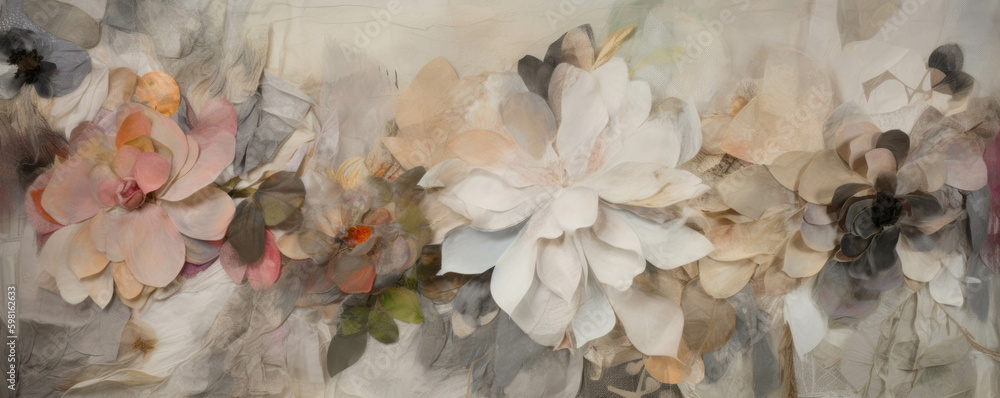 Poster a collage of petals dancing in a patchwork of colors.. ai generation. generative ai