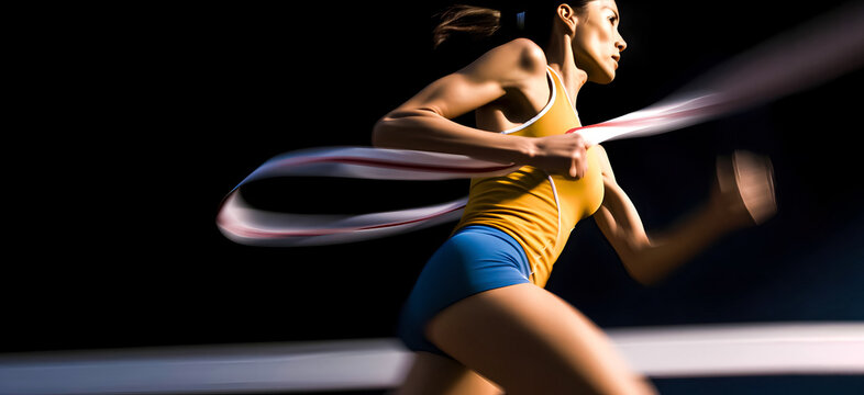 Young Female Athlete Crossing Finish Line