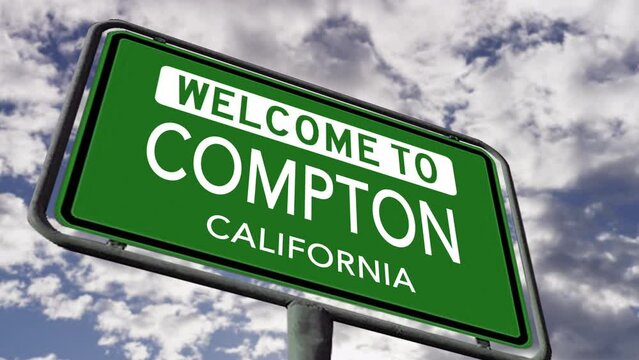 Welcome to Compton California USA Road Sign, Realistic 3d Animation