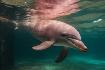 pink dolphin under the water, underwater view in amazon river, generative AI - obrazy, fototapety, plakaty