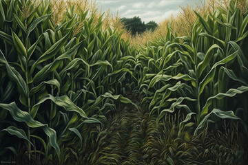 Obraz premium A corn field rendered with a high degree of detail and accuracy - Generative AI