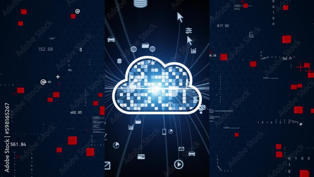 Poster collage movie of cloud computing concept. wipe transition from white background.