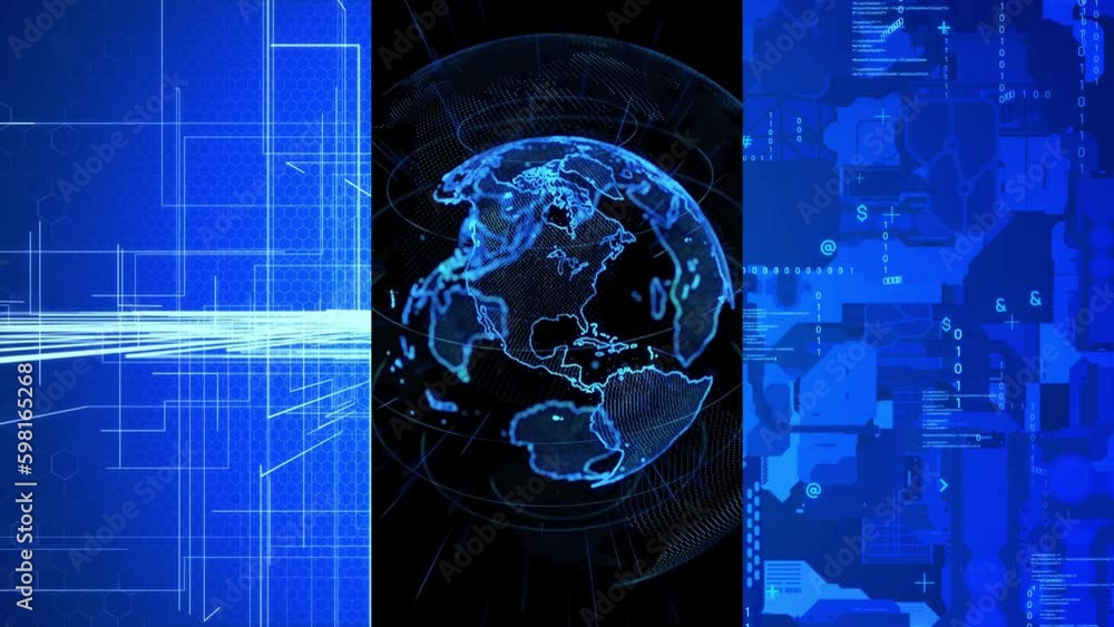 Poster collage movie of global communication network concept. wipe transition from white background.