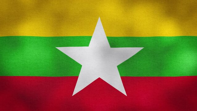 Waving Flag of Myanmar video background with vintage vignette overlay effect. Realistic Slow Motion - Powered by Adobe