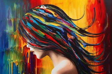 Kobieta Fryzura włosy abstrakcyjny kolorowy akrylowy Generative AI - obrazy, fototapety, plakaty
