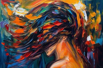 Kobieta Fryzura włosy abstrakcyjny kolorowy akrylowy Generative AI