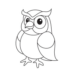 Cartoon simple cute Owl black and white line drawing for coloring book