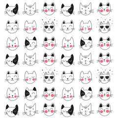 Cute Cat Doodle style illustrations. Set of Funny hand drawn cats. Cute and funny cats pattern. 