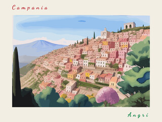 Angri: Italian vintage postcard with the name of the Italian city and an illustration