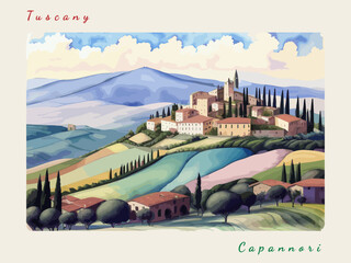 Capannori: Italian vintage postcard with the name of the Italian city and an illustration - obrazy, fototapety, plakaty