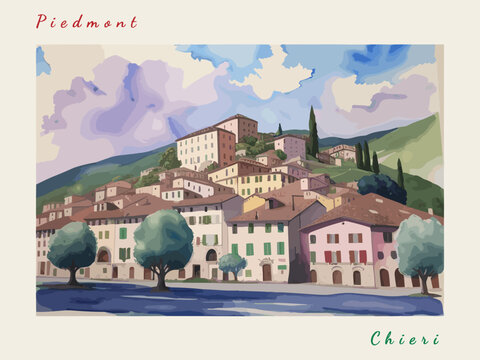 Chieri: Italian vintage postcard with the name of the Italian city and an illustration