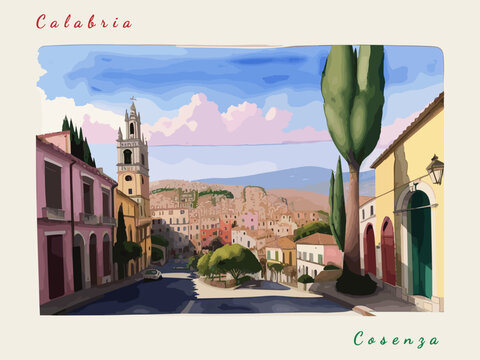 Cosenza: Italian vintage postcard with the name of the Italian city and an illustration