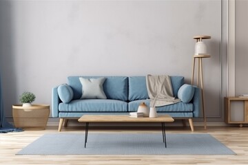 interior background render light decor decoration modern white blue home style pillow lounge. Generative AI. Generative AI