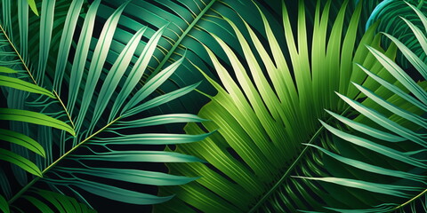 Obraz na płótnie Canvas Tropische Blätter Hintergrund. Grüne Palmenblätter, Natur Hintergrund mit AI erstellt 