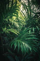 Naklejka na ściany i meble Tropische Blätter Hintergrund. Grüne Palmenblätter, Natur Hintergrund mit AI erstellt 