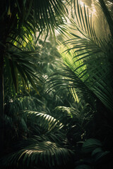 Tropische Blätter Hintergrund. Grüne Palmenblätter, Natur Hintergrund mit AI erstellt	