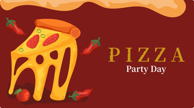 National Pizza Party Day Vector Cartoon Style Greeting Card, Illustration