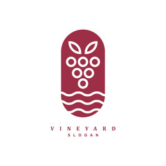 Vintage red grape vineyard logo design badge for your brand or business