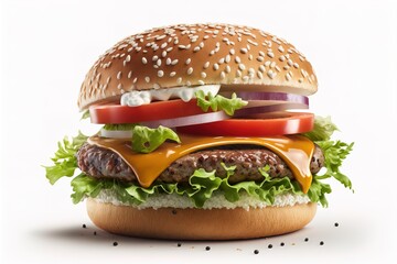Perfect hamburger classic burger american cheeseburger isolated on white reflection