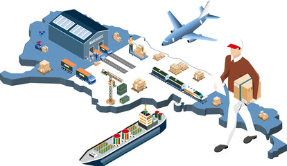 Argentina Logistics concept with Global Logistics, Warehouse Logistics, Sea Freight Logistics. Isometric style