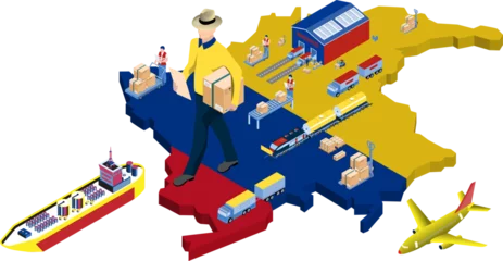 Foto op Canvas Colombia Logistics concept with Global Logistics, Warehouse Logistics, Sea Freight Logistics. Isometric style © Sarawut
