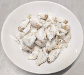 Full plate of steamed fresh stone crab meat, Cheliped of the crab, prepared raw shell animal at homemade gourmet restaurant